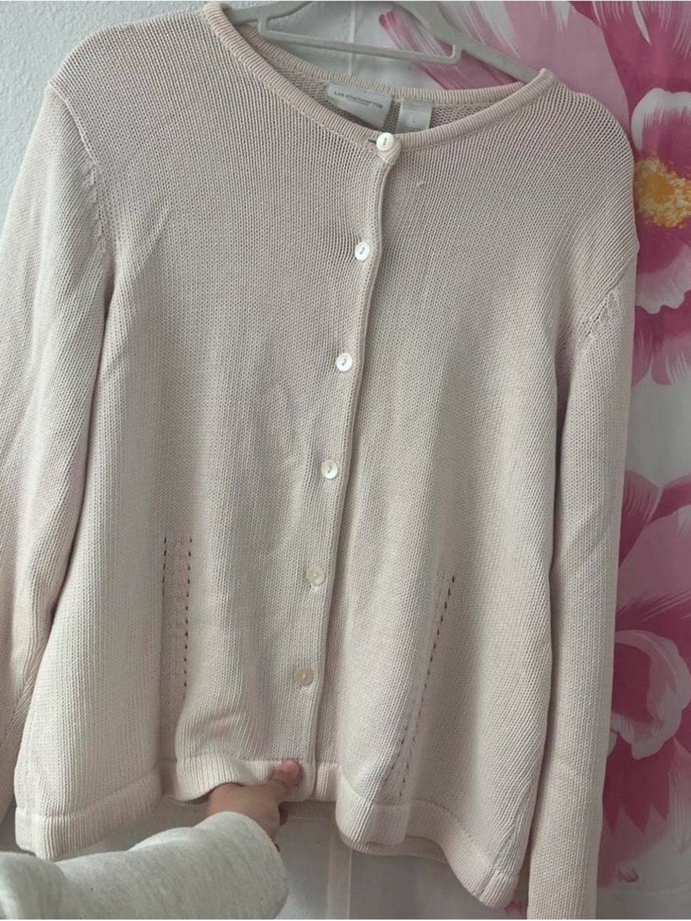 Liz Claiborne Pale Pink Button-Front Knit Cardigan